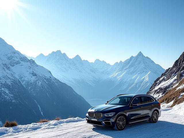 Vue d'une voiture bien entretenue et garée près des montagnes de Chamonix